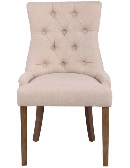 Chaise style vintage Dossier capitonné en Tissu Blanc crème Bois Naturel Huguette - 2