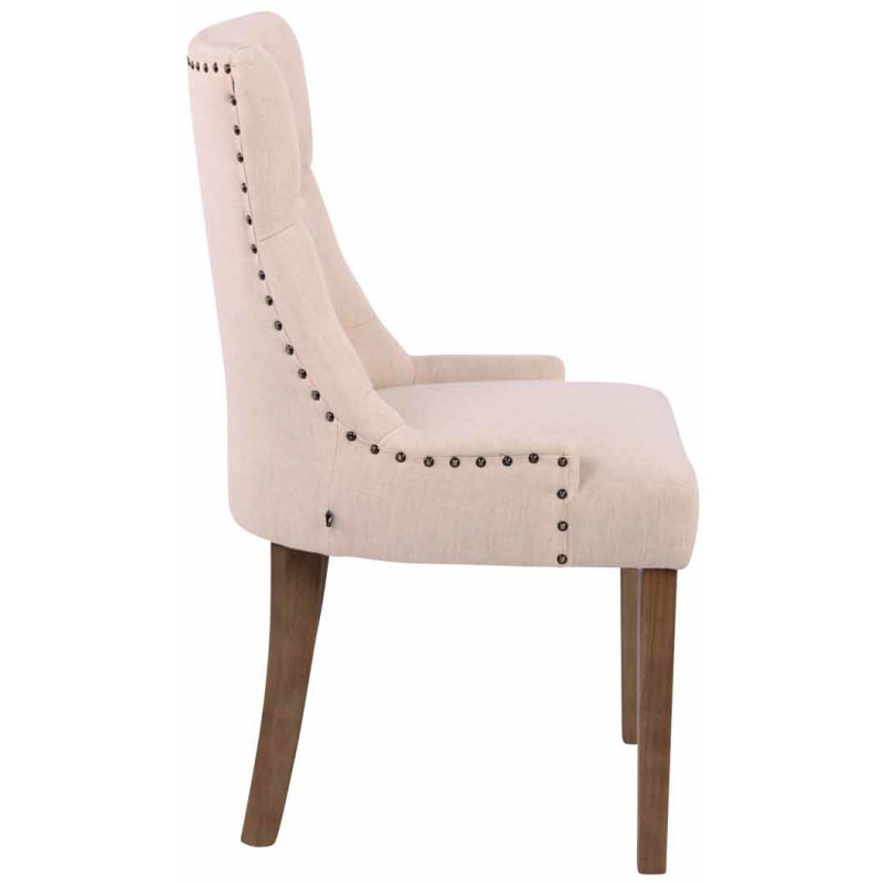 Chaise style vintage Dossier capitonné en Tissu Blanc crème Bois Naturel Huguette - 3