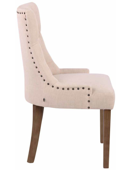 Chaise style vintage Dossier capitonné en Tissu Blanc crème Bois Naturel Huguette - 3
