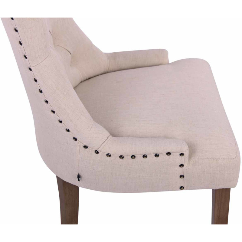Chaise style vintage Dossier capitonné en Tissu Blanc crème Bois Naturel Huguette - 6