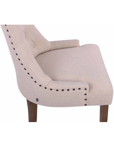 Chaise style vintage Dossier capitonné en Tissu Blanc crème Bois Naturel Huguette - 6