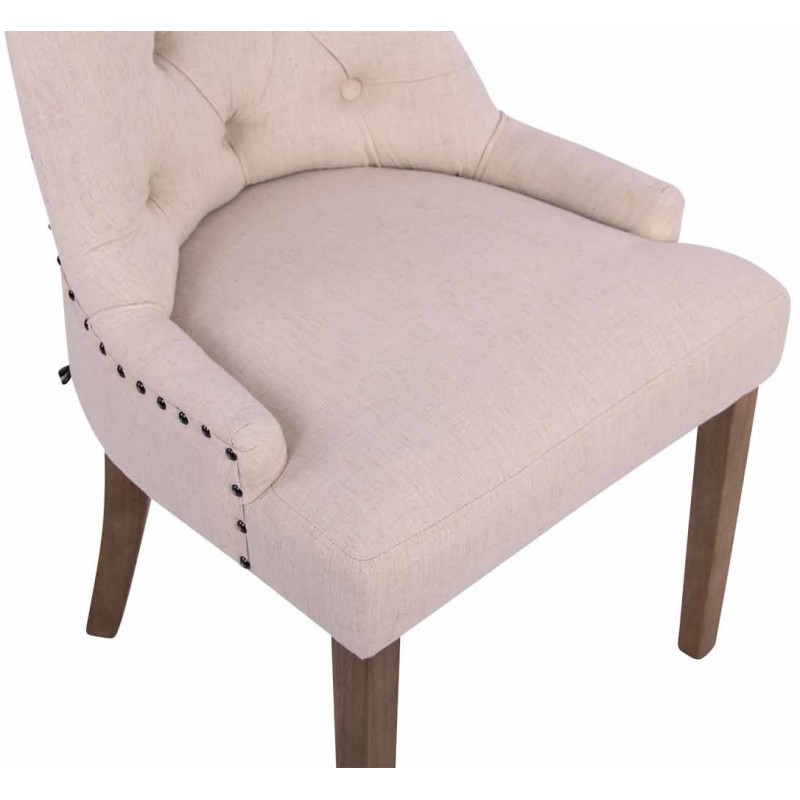 Chaise style vintage Dossier capitonné en Tissu Blanc crème Bois Naturel Huguette - 7