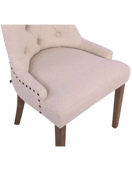Chaise style vintage Dossier capitonné en Tissu Blanc crème Bois Naturel Huguette - 7