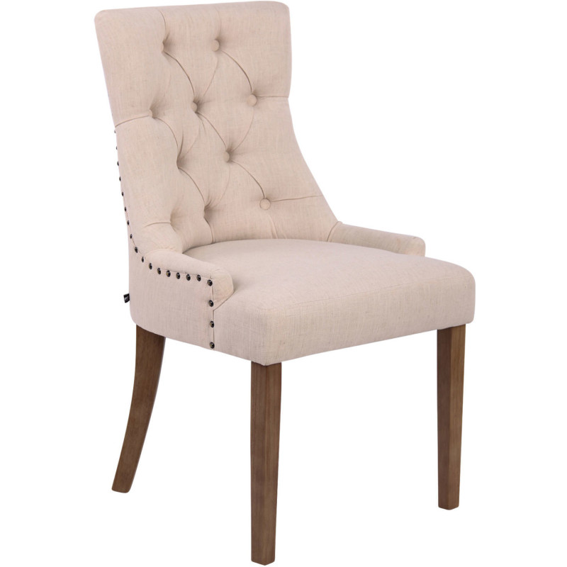 Chaise style vintage Dossier capitonné en Tissu Blanc crème Bois Naturel Huguette - 1