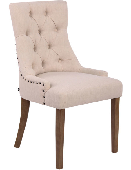 Chaise style vintage Dossier capitonné en Tissu Blanc crème Bois Naturel Huguette - 1