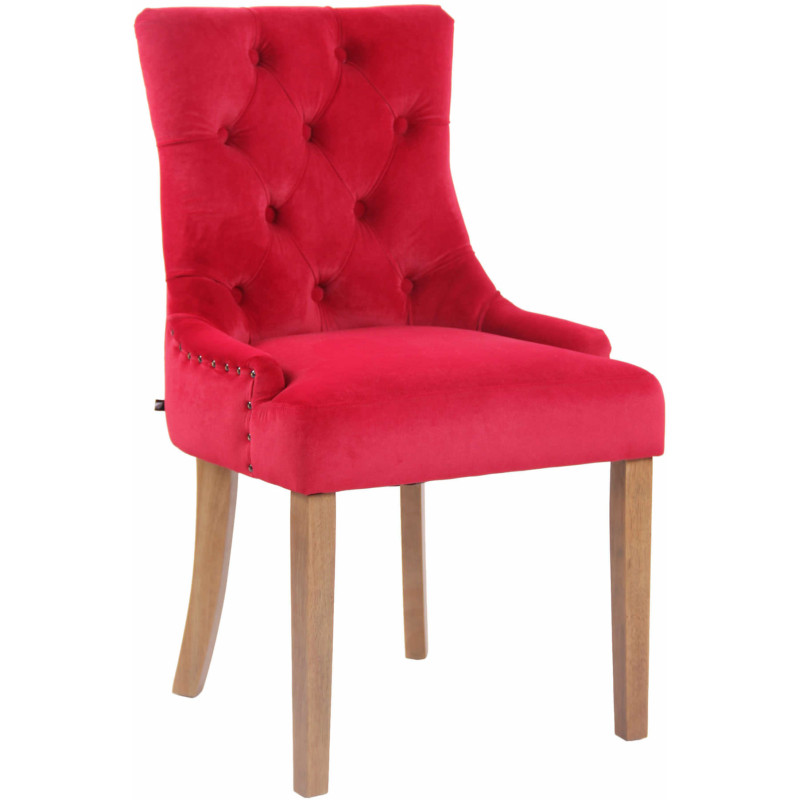 Chaise style vintage Dossier capitonné en Velours Rouge Bois Naturel Huguette - 1