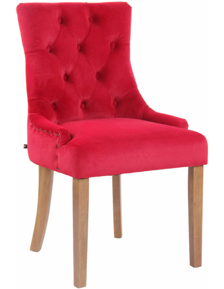 Chaise style vintage Dossier capitonné en Velours Rouge Bois Naturel Huguette - 1