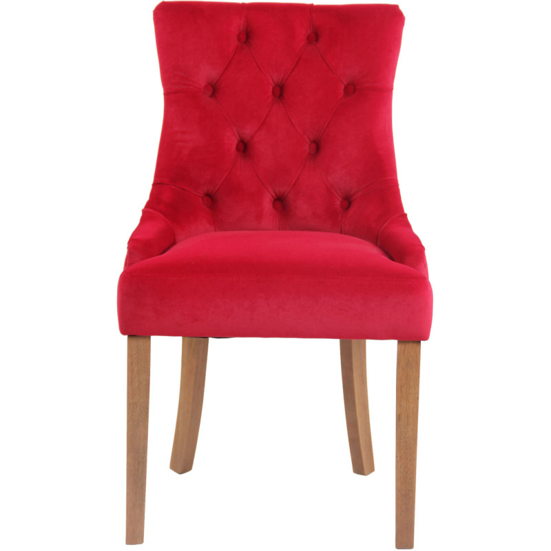 Chaise style vintage Dossier capitonné en Velours Rouge Bois Naturel Huguette - 2
