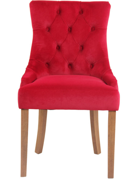 Chaise style vintage Dossier capitonné en Velours Rouge Bois Naturel Huguette - 2