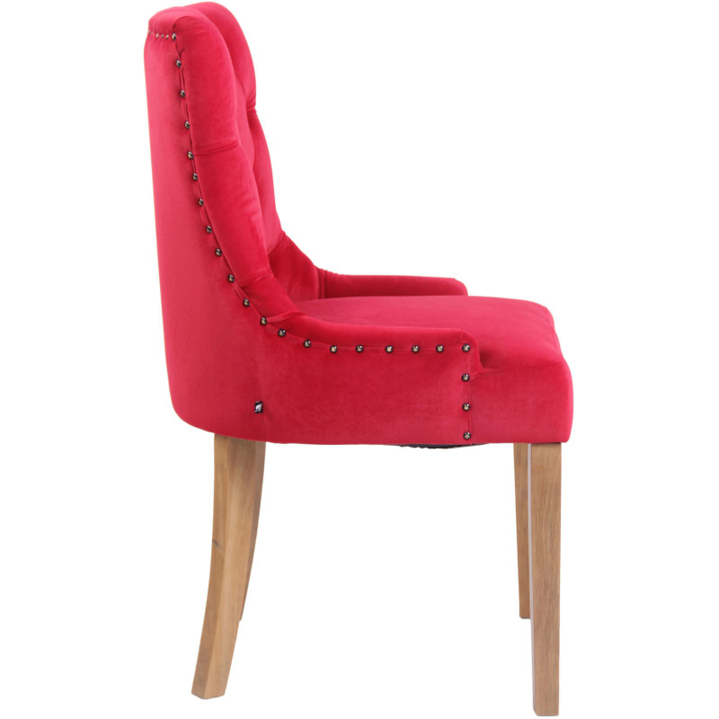 Chaise style vintage Dossier capitonné en Velours Rouge Bois Naturel Huguette - 3