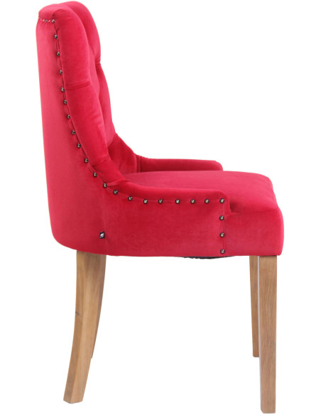 Chaise style vintage Dossier capitonné en Velours Rouge Bois Naturel Huguette - 3