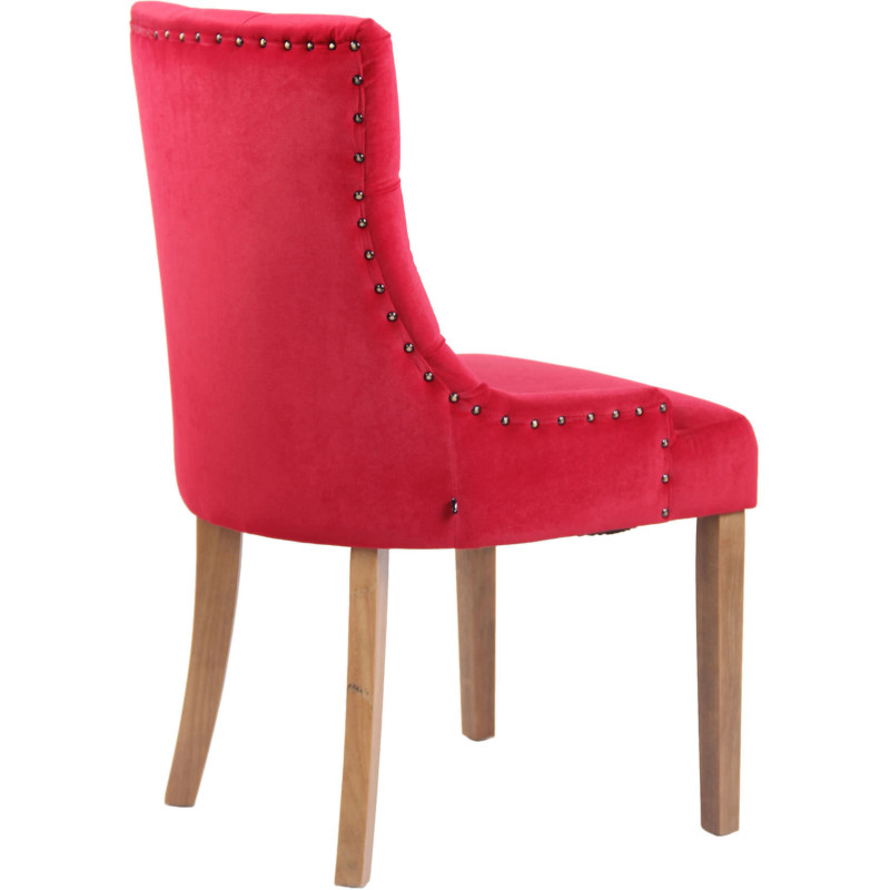 Chaise style vintage Dossier capitonné en Velours Rouge Bois Naturel Huguette - 4