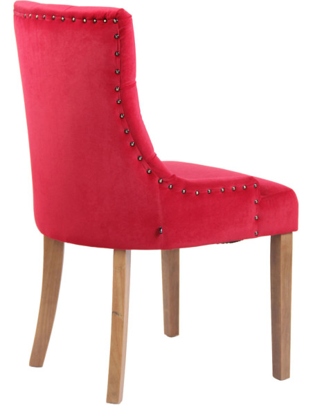 Chaise style vintage Dossier capitonné en Velours Rouge Bois Naturel Huguette - 4
