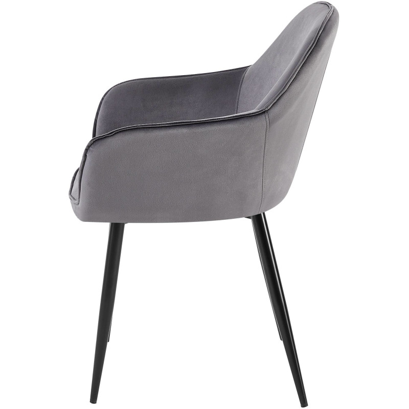 Fauteuil de table moderne en Velours Gris foncé Métal Noir Timalo - 6
