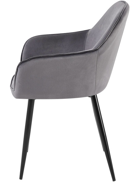 Fauteuil de table moderne en Velours Gris foncé Métal Noir Timalo - 6