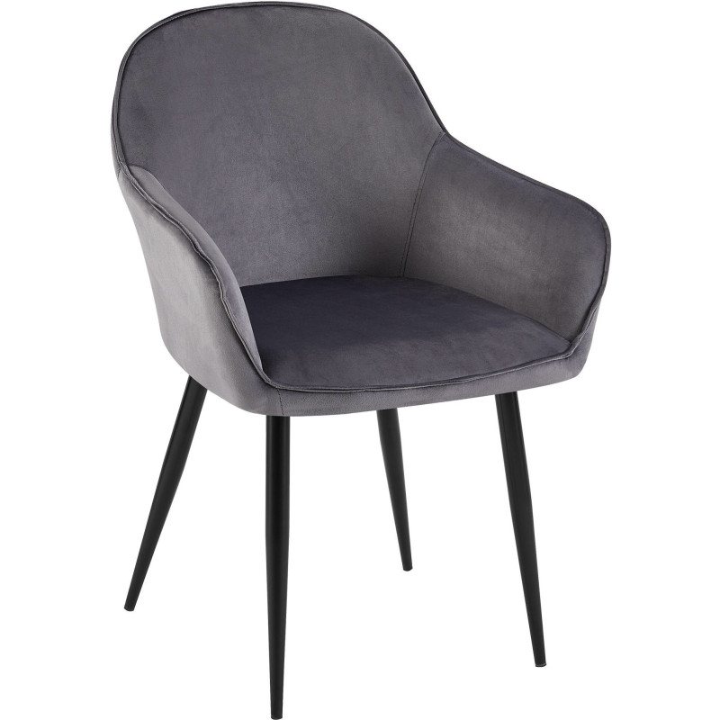 Fauteuil de table moderne en Velours Gris foncé Métal Noir Timalo - 1