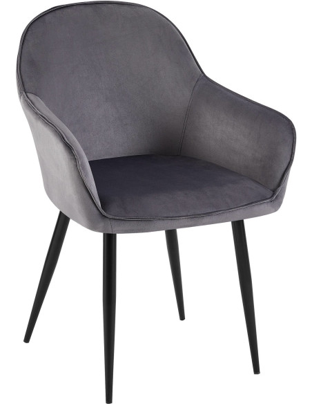 Fauteuil de table moderne en Velours Gris foncé Métal Noir Timalo - 1