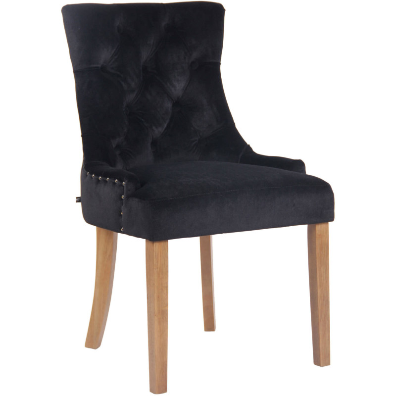 Chaise style vintage Dossier capitonné en Velours Noir Bois Naturel Huguette  - 1
