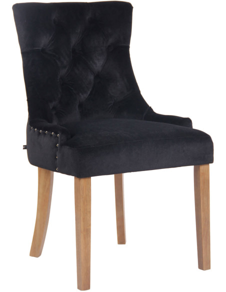 Chaise style vintage Dossier capitonné en Velours Noir Bois Naturel Huguette  - 1