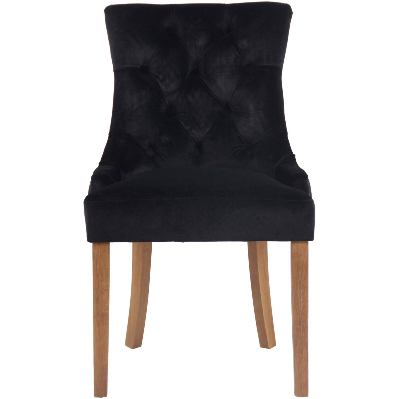 Chaise style vintage Dossier capitonné en Velours Noir Bois Naturel Huguette  - 2