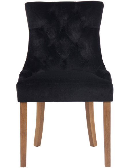 Chaise style vintage Dossier capitonné en Velours Noir Bois Naturel Huguette  - 2