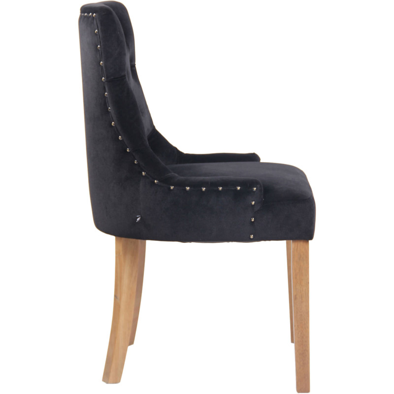 Chaise style vintage Dossier capitonné en Velours Noir Bois Naturel Huguette  - 3