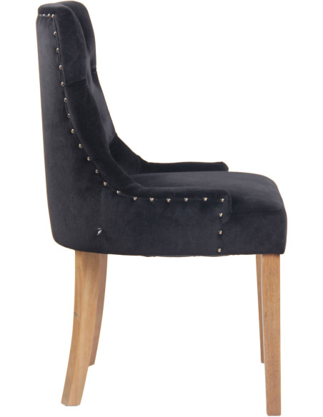 Chaise style vintage Dossier capitonné en Velours Noir Bois Naturel Huguette  - 3