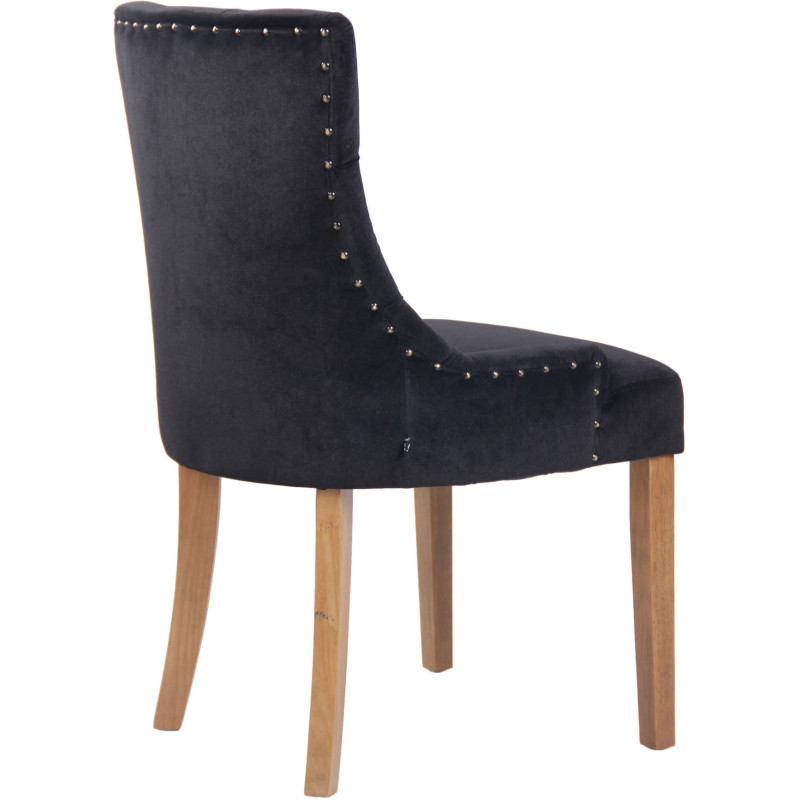 Chaise style vintage Dossier capitonné en Velours Noir Bois Naturel Huguette  - 4