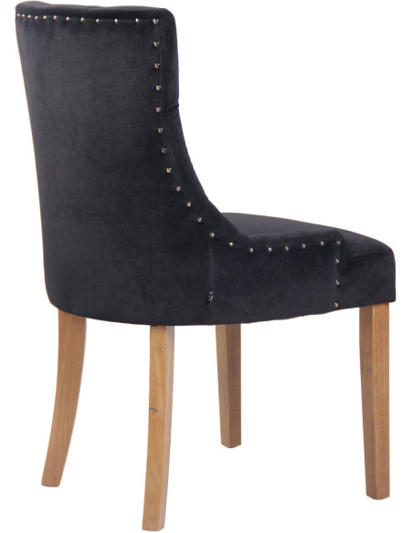 Chaise style vintage Dossier capitonné en Velours Noir Bois Naturel Huguette  - 4