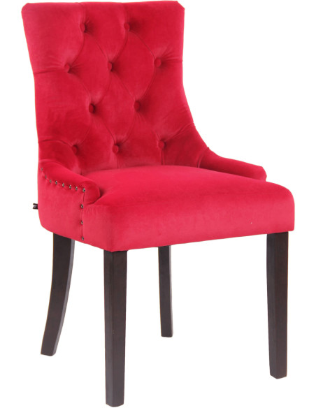 Chaise style vintage Dossier capitonné en Velours Rouge Bois Marron Huguette - 1