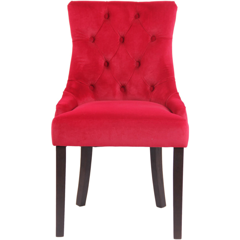 Chaise style vintage Dossier capitonné en Velours Rouge Bois Marron Huguette - 2