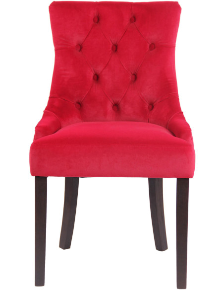 Chaise style vintage Dossier capitonné en Velours Rouge Bois Marron Huguette - 2