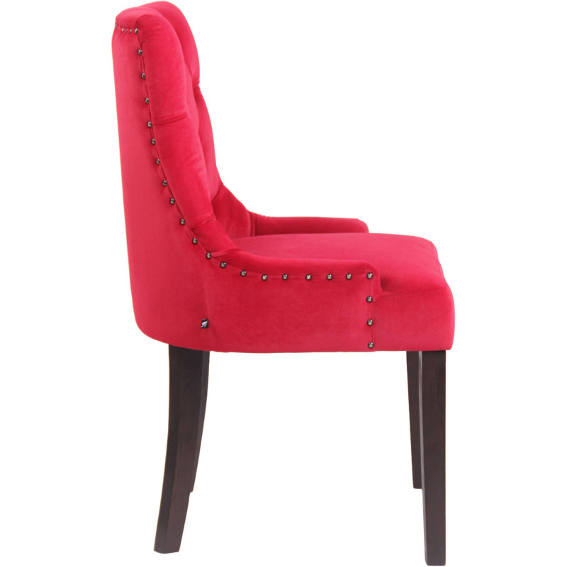 Chaise style vintage Dossier capitonné en Velours Rouge Bois Marron Huguette - 3
