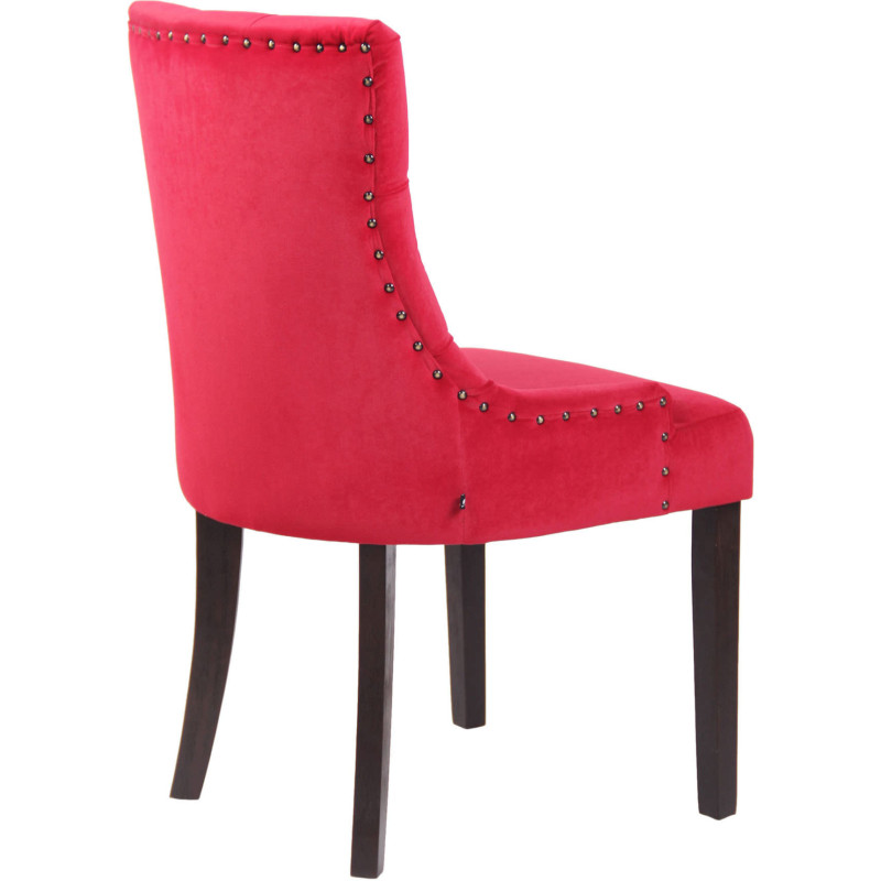 Chaise style vintage Dossier capitonné en Velours Rouge Bois Marron Huguette - 4