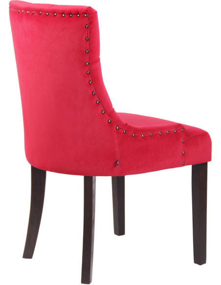 Chaise style vintage Dossier capitonné en Velours Rouge Bois Marron Huguette - 4