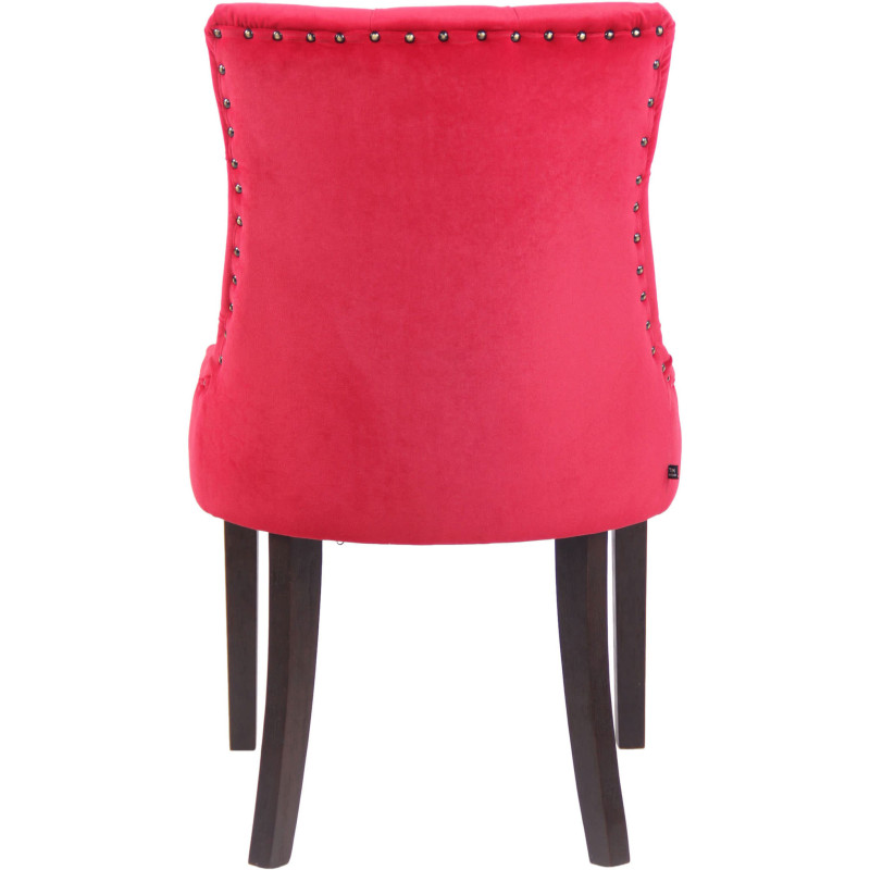 Chaise style vintage Dossier capitonné en Velours Rouge Bois Marron Huguette - 5