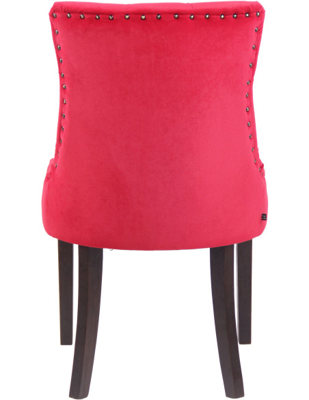 Chaise style vintage Dossier capitonné en Velours Rouge Bois Marron Huguette - 5