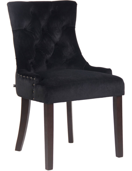 Chaise style vintage Dossier capitonné en Velours Noir Bois Marron Huguette - 1