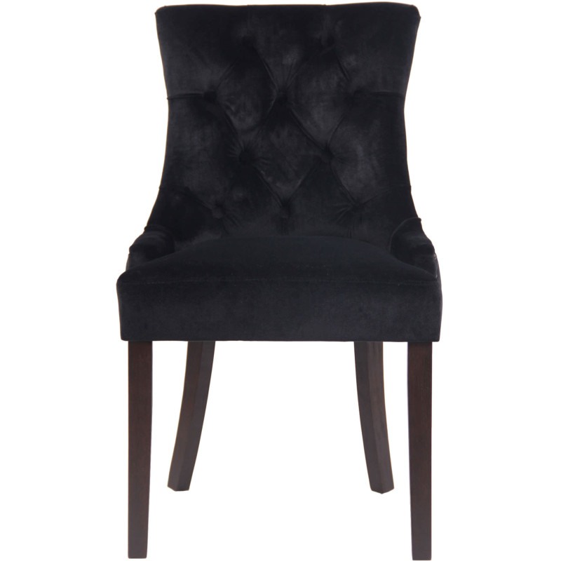 Chaise style vintage Dossier capitonné en Velours Noir Bois Marron Huguette - 2