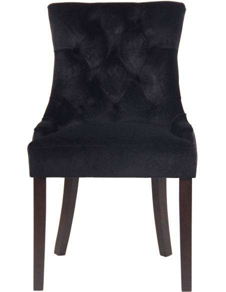 Chaise style vintage Dossier capitonné en Velours Noir Bois Marron Huguette - 2