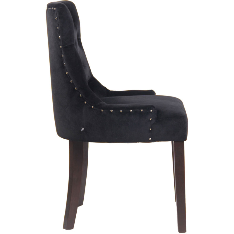 Chaise style vintage Dossier capitonné en Velours Noir Bois Marron Huguette - 3