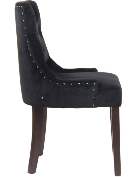 Chaise style vintage Dossier capitonné en Velours Noir Bois Marron Huguette - 3