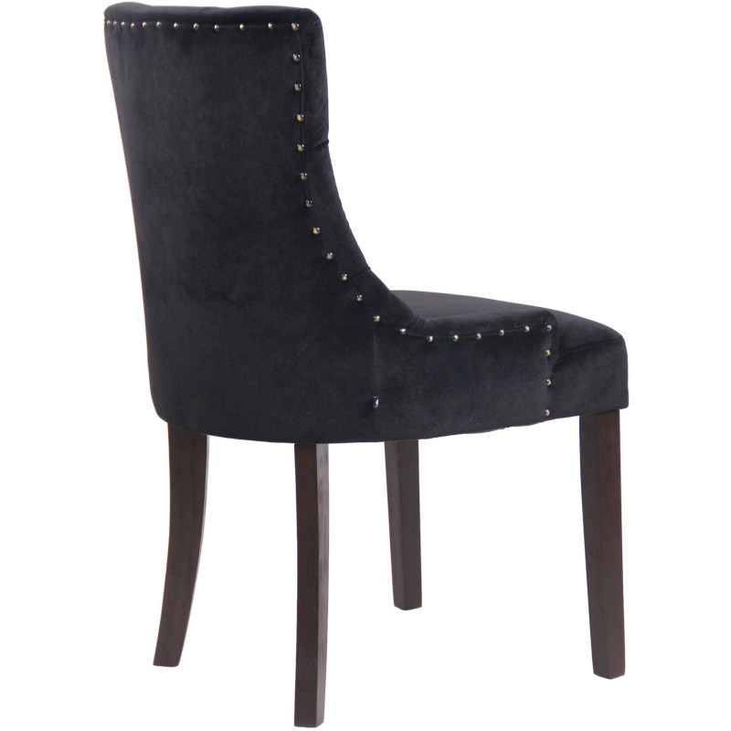 Chaise style vintage Dossier capitonné en Velours Noir Bois Marron Huguette - 4