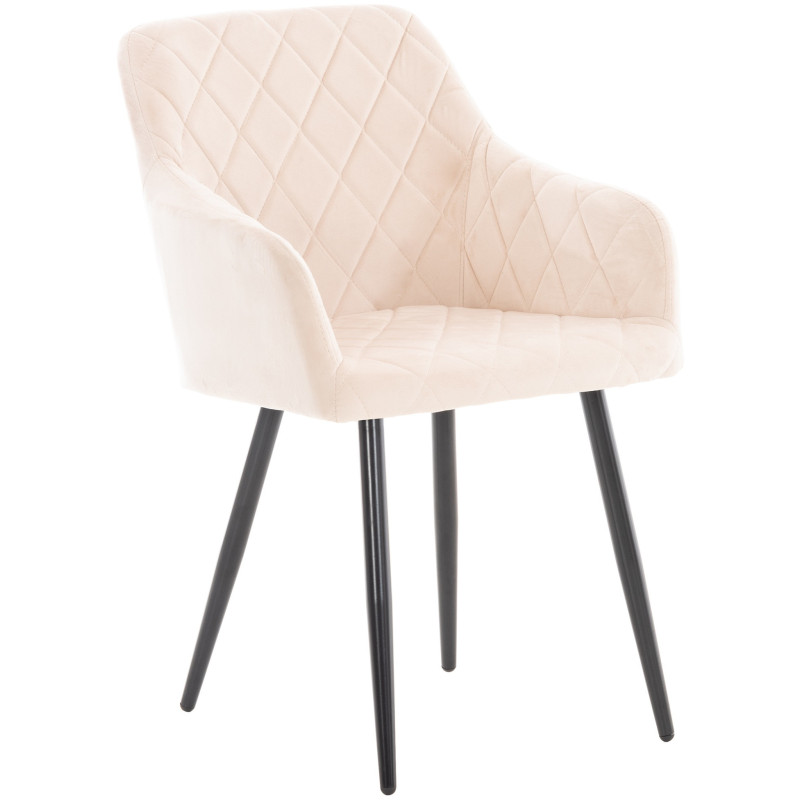 Fauteuil de table motif matelassé en Velours Beige Métal Noir Solinda - 1