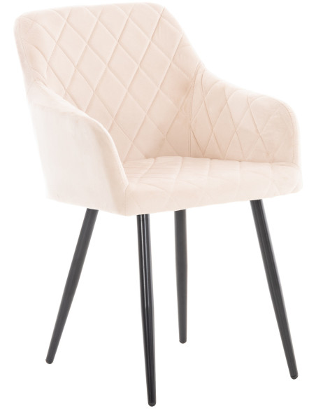 Fauteuil de table motif matelassé en Velours Beige Métal Noir Solinda - 1
