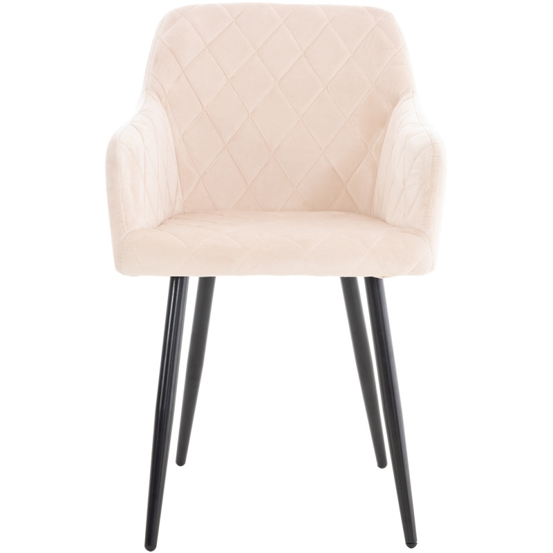 Fauteuil de table motif matelassé en Velours Beige Métal Noir Solinda - 2