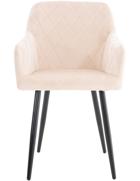 Fauteuil de table motif matelassé en Velours Beige Métal Noir Solinda - 2