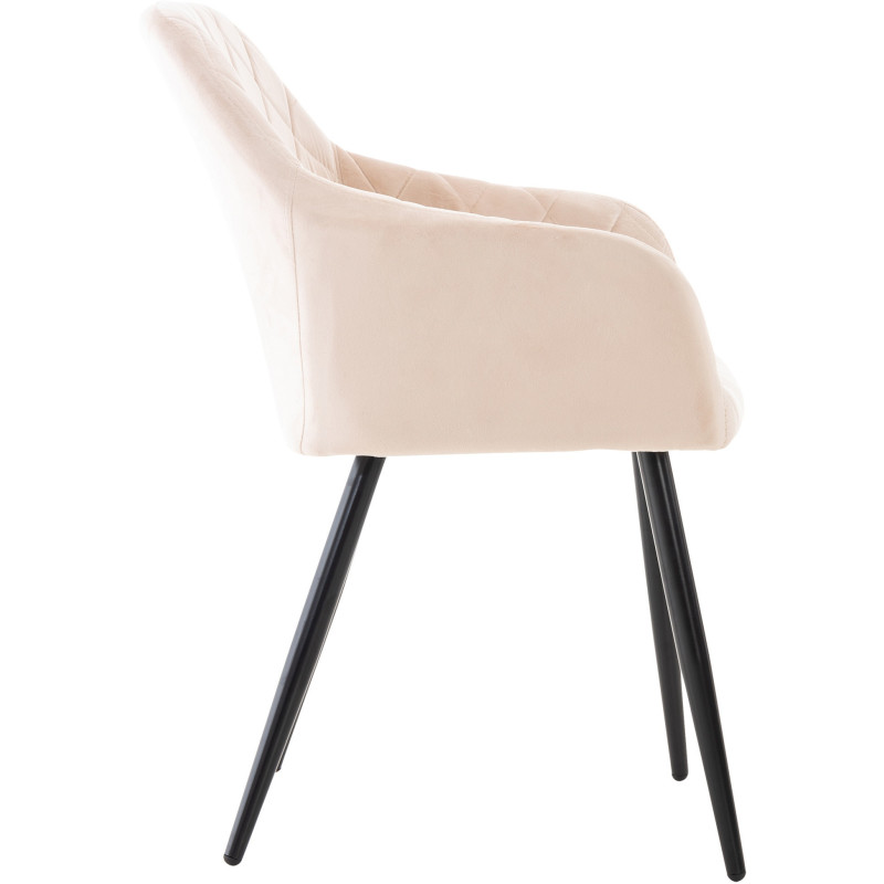 Fauteuil de table motif matelassé en Velours Beige Métal Noir Solinda - 3