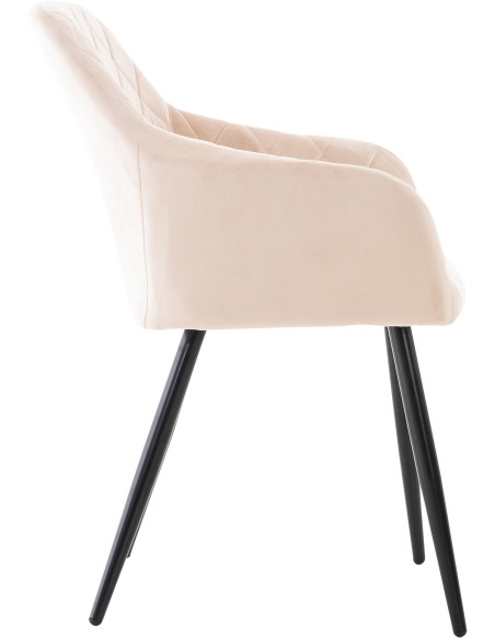 Fauteuil de table motif matelassé en Velours Beige Métal Noir Solinda - 3
