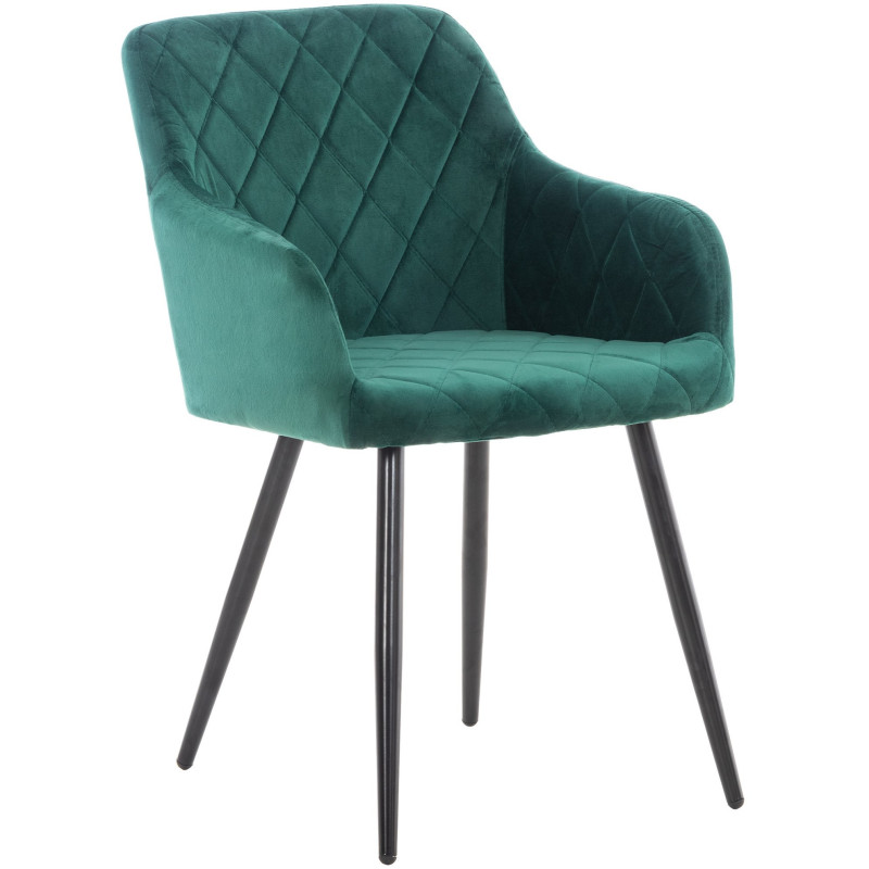 Fauteuil de table motif matelassé en Velours Vert Métal Noir Solinda - 1